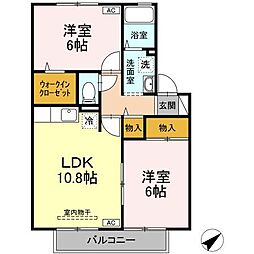 リバーポートあき　A棟 2階2LDKの間取り
