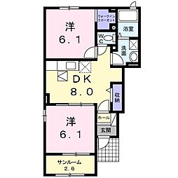 ボヌールTB 2DKの間取図画像