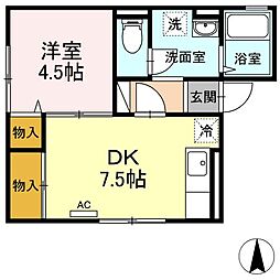 コトー松美ケ丘 1DKの間取図画像