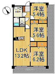パークハイツ万代 3LDKの間取図画像