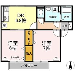 セジュール永木2 2DKの間取図画像