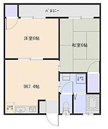 メゾン星風 2階2DKの間取り