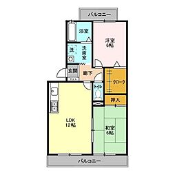 ハイツ・サンピーチ　Ｃ 3階2LDKの間取り