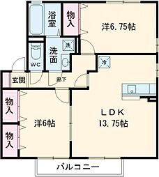 リビングタウン田代外町　A棟 2階2LDKの間取り