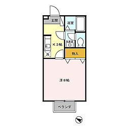 セジュール一番町 2階1Kの間取り