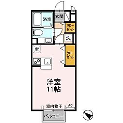 シンシアヒルズ 2階ワンルームの間取り