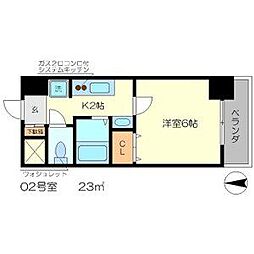 Un Castello 西院 4階1Kの間取り