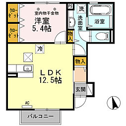 エクセラン綱島 102 1階1LDKの間取り