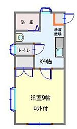 ホワイトキャッスル富田 1Kの間取図画像