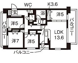 グラティア平岸 3階4LDKの間取り