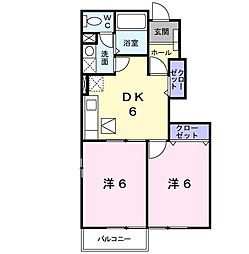 プリムロードB棟 2DKの間取図画像