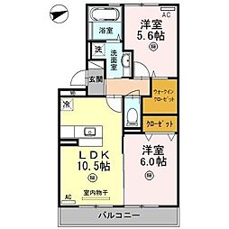 ウインドワード小羽山 2階2LDKの間取り