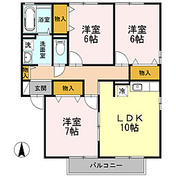シャルムタウン開成　A棟 2階3LDKの間取り