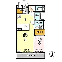 リビングタウン戸水 2階1LDKの間取り
