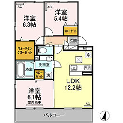 ウエスト　ヴィレッジIII 1階3LDKの間取り