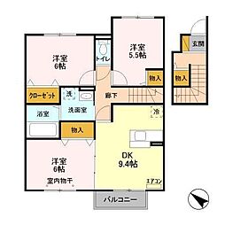 パークシティ土合　B 2階3DKの間取り