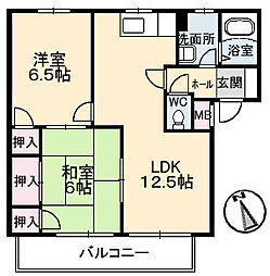 クローカス浜角壱番館 2階2LDKの間取り