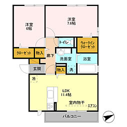 西武池袋線 入間市駅 徒歩27分の賃貸アパート 3階2LDKの間取り