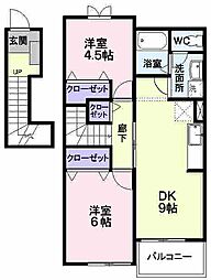 ア・スプリングB 2DKの間取図画像