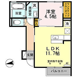 カーサ・フェリーチェ 1階1LDKの間取り