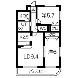 プリミエール山敷230 1階2LDKの間取り