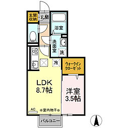 Ｄ-ｒｏｏｍ富田　Ａ 1階1LDKの間取り