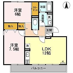 フェニックス・ＳＩ　Ｂ 2階2LDKの間取り