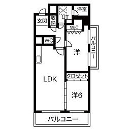 グランプリシード 6階2LDKの間取り