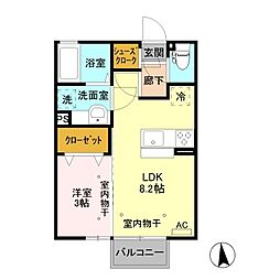 サンセール　Ｂ 2階1LDKの間取り