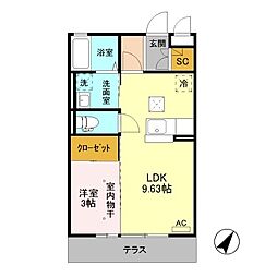 東武伊勢崎線 韮川駅 徒歩22分の賃貸アパート 1階1LDKの間取り