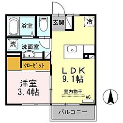 JR仙石線 下馬駅 徒歩6分の賃貸アパート 2階1LDKの間取り