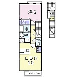 ブルックロードＹ 2階1LDKの間取り