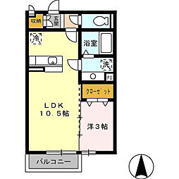 セジュールＳａｋｕｒａIII 1階1LDKの間取り
