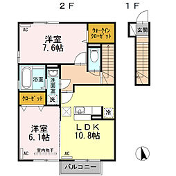 ティエドール　Ｂ 2階2LDKの間取り