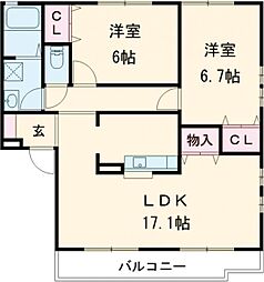 サンコスモ 2階2LDKの間取り