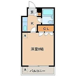 イーグルハイツ銀杏町 2階1Kの間取り