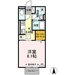 Ｄ-ｒｏｏｍ富田　Ｂ 1階1Kの間取り