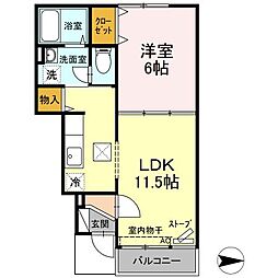 プレジャー 1階1LDKの間取り