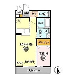 JR常磐線 水戸駅 バス22分 県福祉会館前下車 徒歩4分の賃貸アパート 2階1LDKの間取り