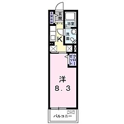 グレイスカレント2 1Kの間取図画像