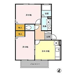 プレミール乙姫 2階2DKの間取り