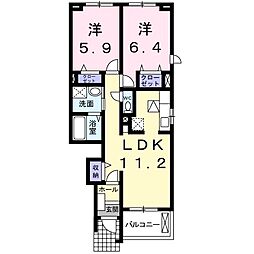 ソレアード・K弐 2LDKの間取図画像