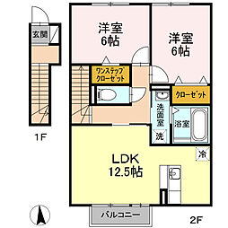 セジュール桜井B 2LDKの間取図画像