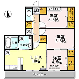 セジュールサンセール 3LDKの間取図画像