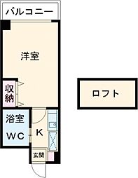 シティパレスやすらぎの道P3 4階1Kの間取り