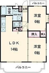 JR豊肥本線 光の森駅 徒歩15分の賃貸マンション 3階2LDKの間取り