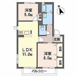 グランシード南梅本 2階2LDKの間取り