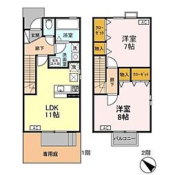 ローズコート萌木野A 2LDKの間取図画像