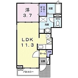 メビウス鏡III番館 1階1LDKの間取り