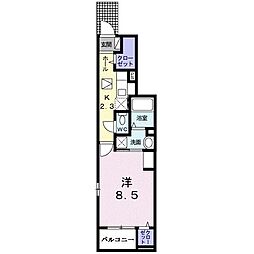 カーサ平田B 1Kの間取図画像